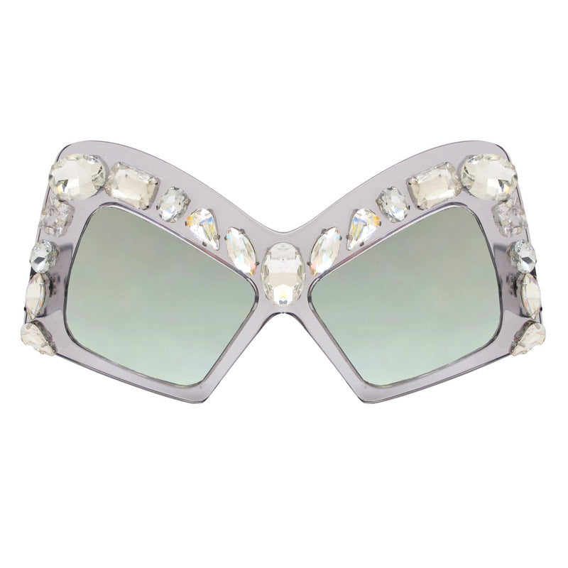 A-Morir Eyewear - Rubin Sheer Square Frame With Gems and Smoke Lenses