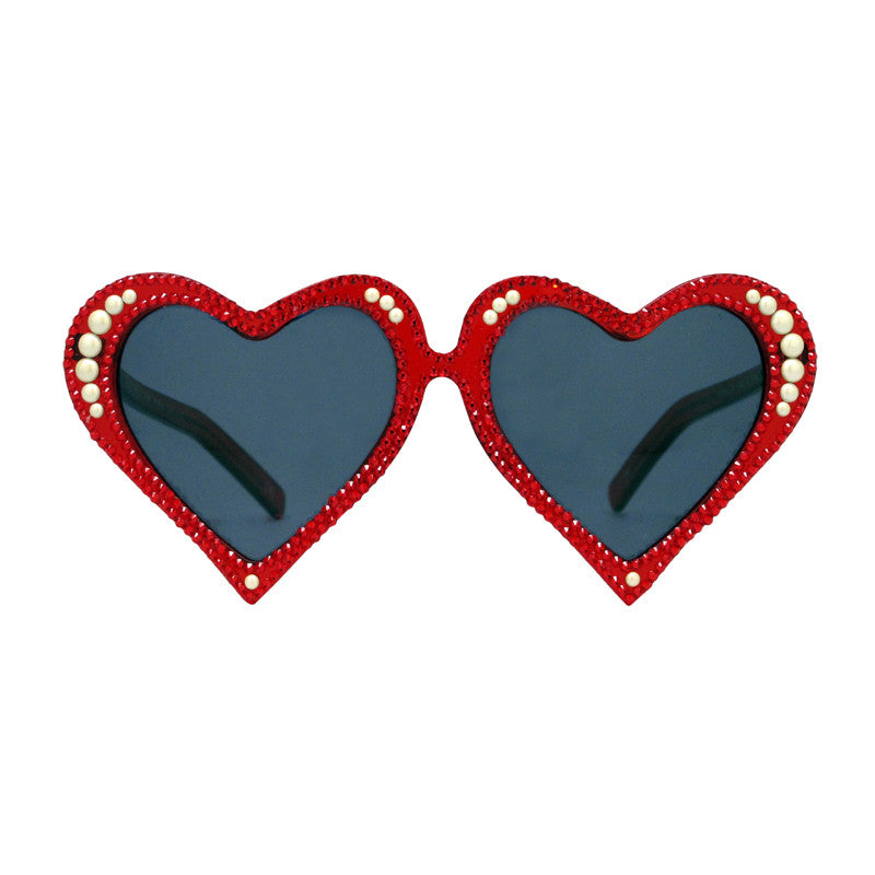 McCready crystal adorned red heart shaped sunglasses