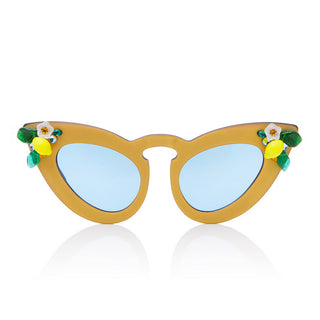 A-Morir Eyewear - Whiskey Sour Gold Cat Eye With Clear Blue Lenses + Lemons