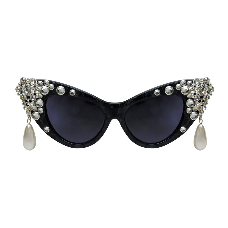 A-Morir Eyewear - Vega Marble Cat Eye With Crystals + Pearl Drops