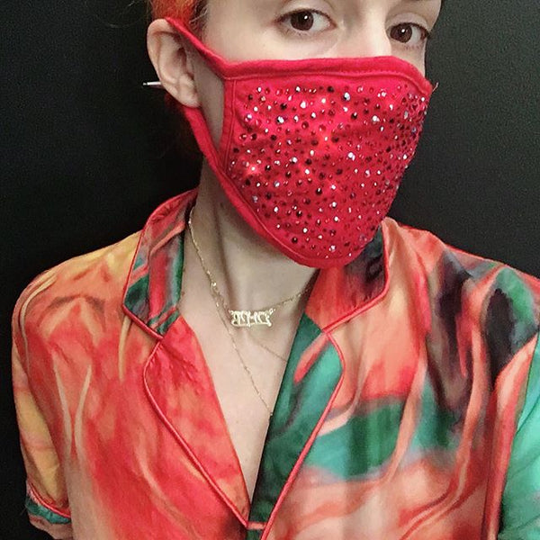 Red Cotton Crystal Face Mask