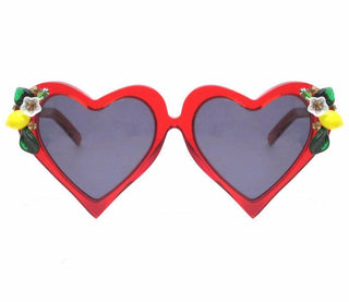 A-Morir Eyewear - Lemon Cosmo Red Heart Sunglasses With Fruit And Crystals