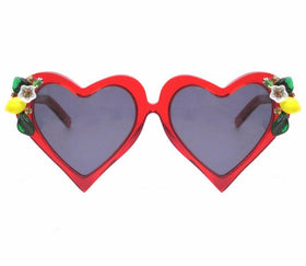A-Morir Eyewear - Lemon Cosmo Red Heart Sunglasses With Fruit And Crystals