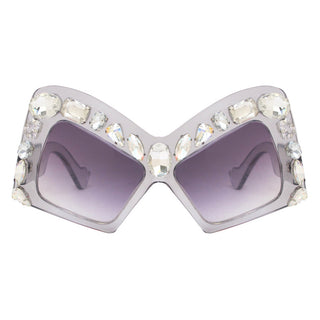 A-Morir Eyewear - Rubin Sheer Square Frame With Gems and Smoke Lenses