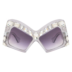 A-Morir Eyewear - Rubin Sheer Square Frame With Gems and Smoke Lenses