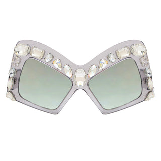 A-Morir Eyewear - Rubin Sheer Square Frame With Gems and Silver Mirror Lenses