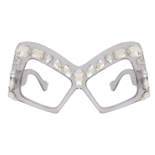 A-Morir Eyewear - Rubin Sheer Square Frame With Gems and Clear Lenses