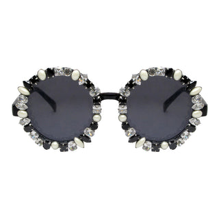 A-Morir Eyewear - Lennox Round Sunglasses In Black With Pearls and Gems