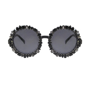 A-Morir Lennox Round Gem Sunglasses in Black