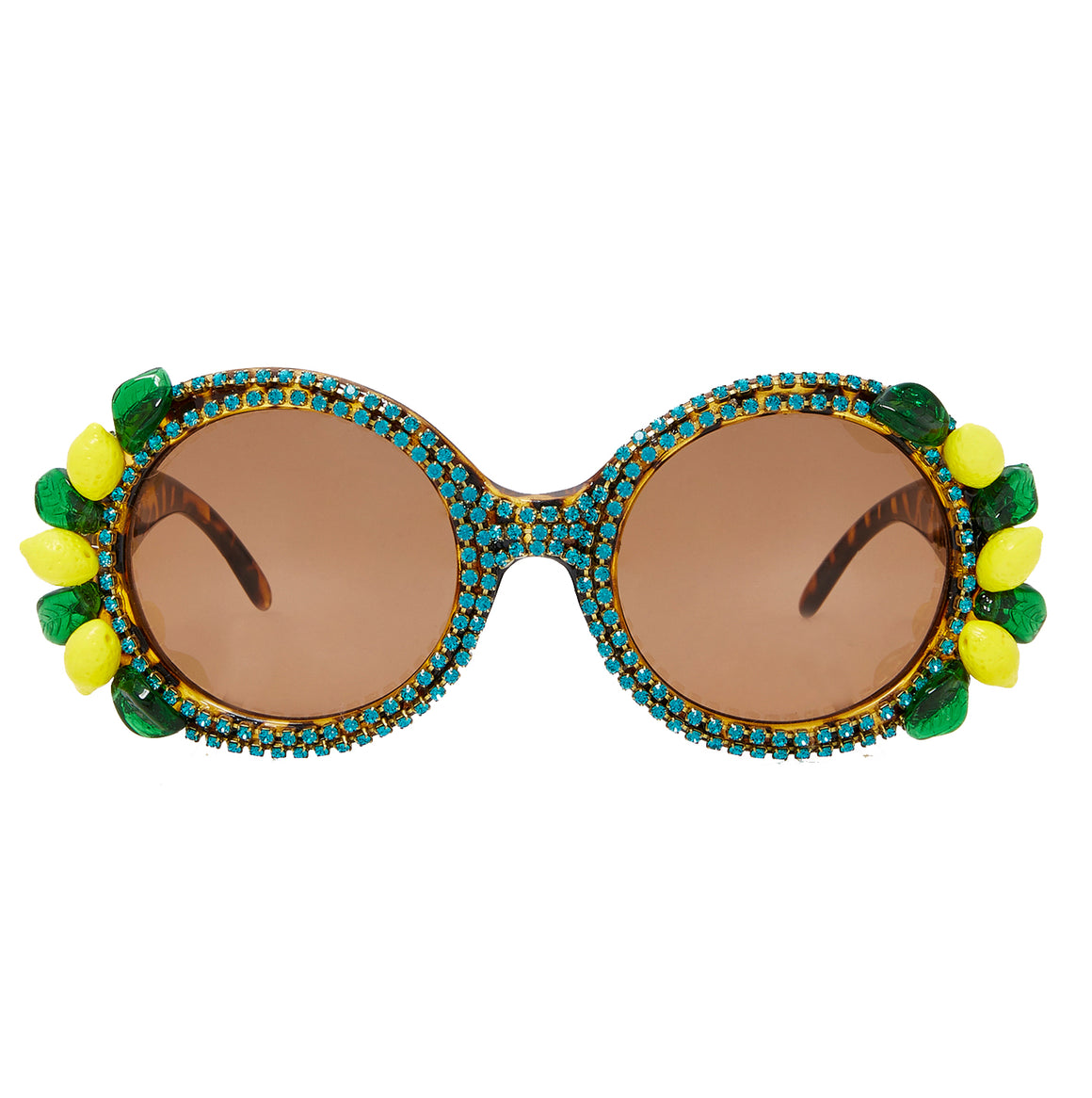 A-Morir Eyewear - Blue Lagoon Round Frame With Crystal Chain and Glass Fruit Beads